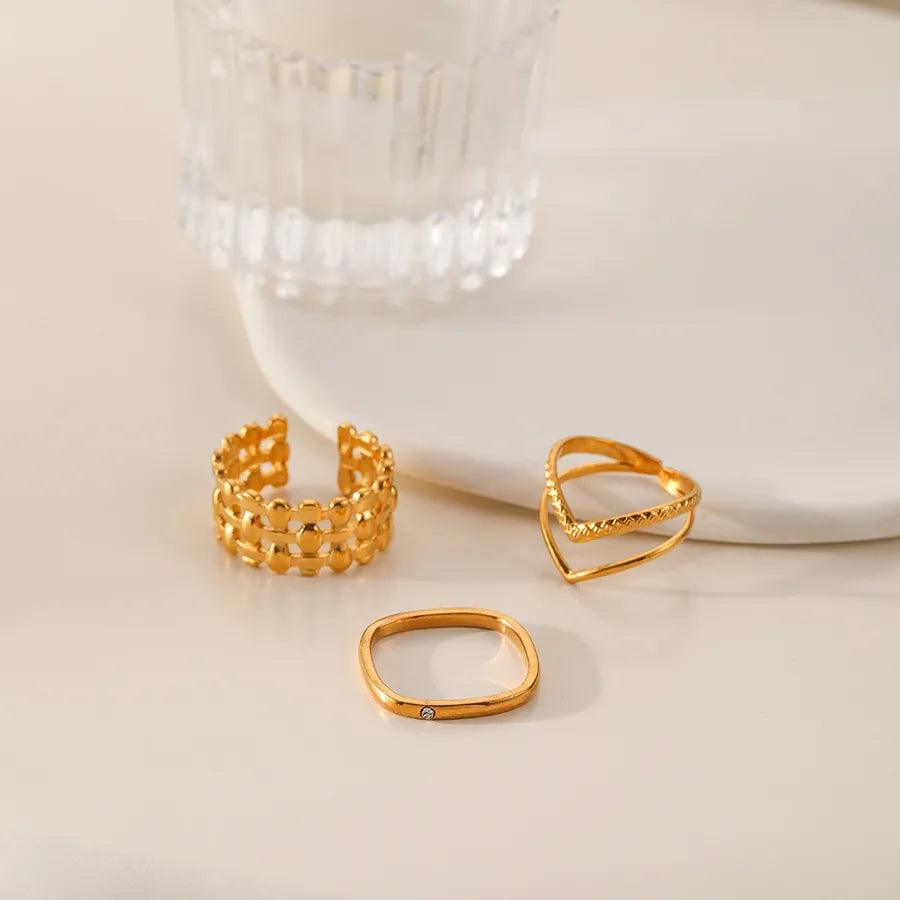 Wholesale Jewelry Fashion Geometric Stainless Steel Artificial Gemstones 18K Gold Plated Plating Rings - Lilah jewellery boutique