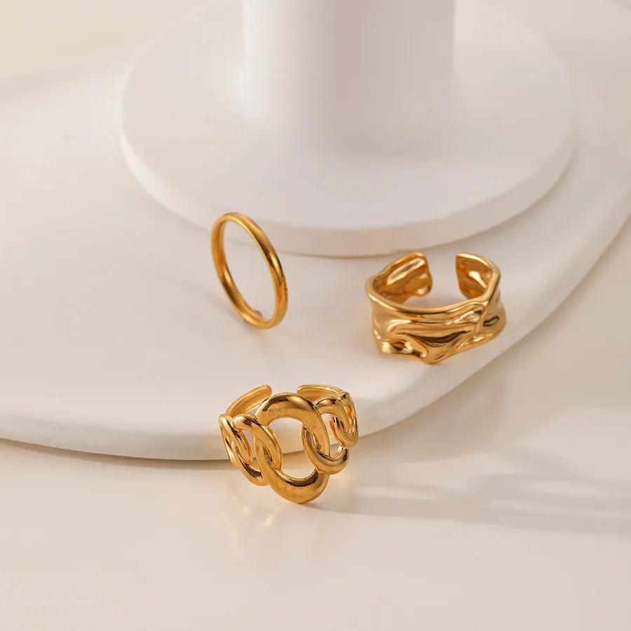 Wholesale Jewelry Fashion Geometric Stainless Steel Artificial Gemstones 18K Gold Plated Plating Rings - Lilah jewellery boutique
