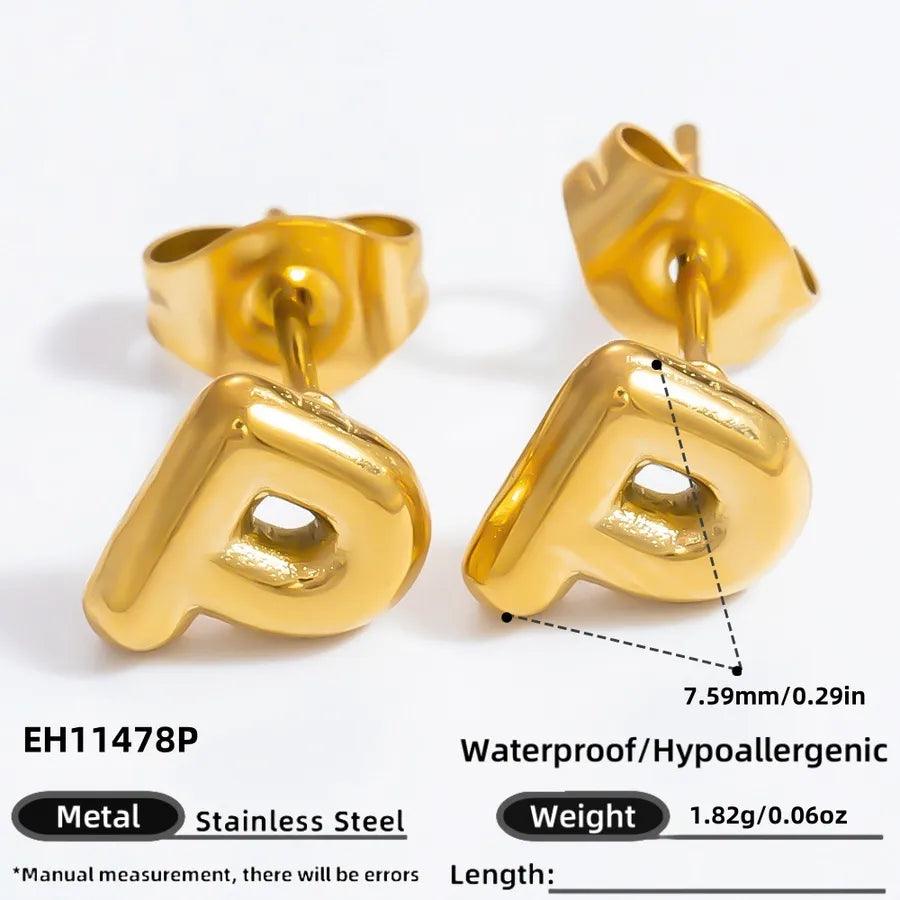 1 Pair Simple Style Letter Plating 304 Stainless Steel 18K Gold Plated Ear Studs - Lilah jewellery boutique