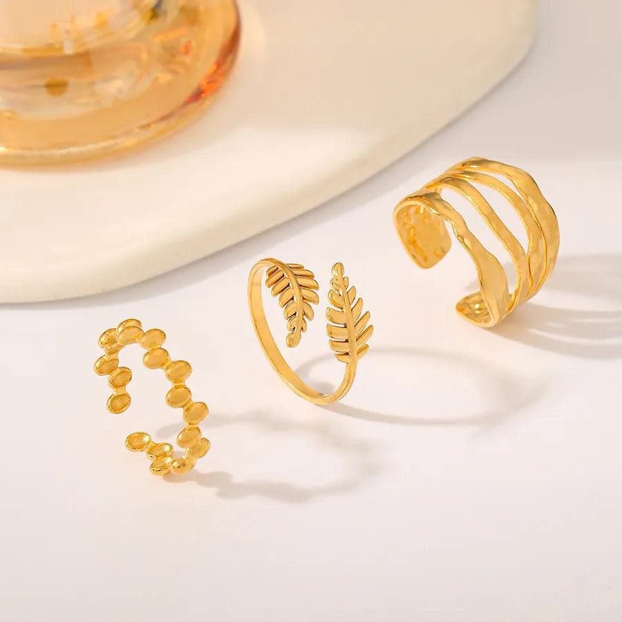 Wholesale Jewelry Fashion Geometric Stainless Steel Artificial Gemstones 18K Gold Plated Plating Rings - Lilah jewellery boutique