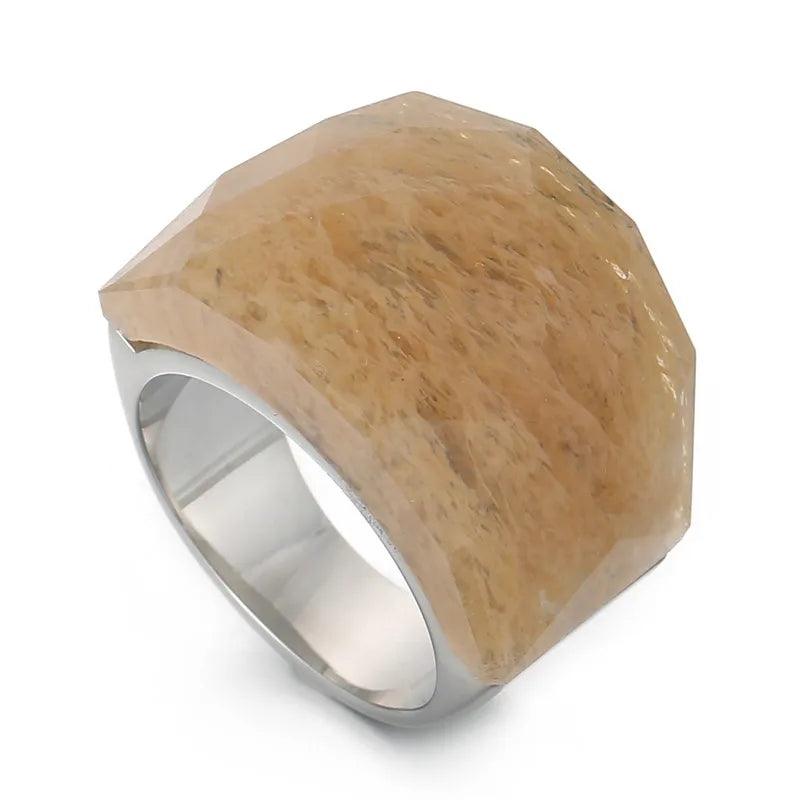 fashion round stainless steel plating inlay natural stone rings 1 piece - Lilah jewellery boutique
