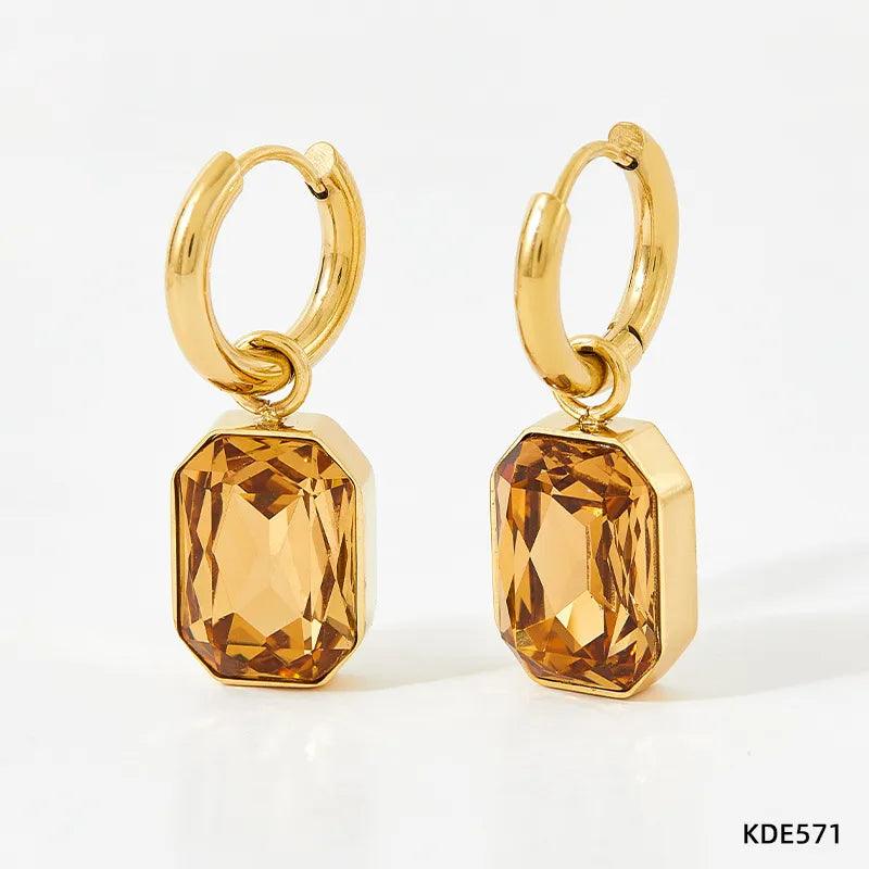 Σκουλαρίκια κρίκοι με στρας stainless steel glass drop earrings - Lilah jewellery boutique
