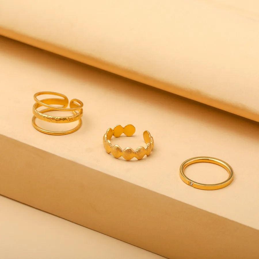 Wholesale Jewelry Fashion Geometric Stainless Steel Artificial Gemstones 18K Gold Plated Plating Rings - Lilah jewellery boutique