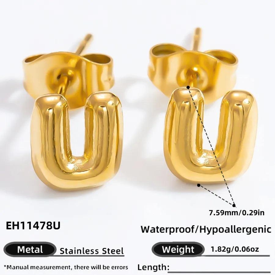 1 Pair Simple Style Letter Plating 304 Stainless Steel 18K Gold Plated Ear Studs - Lilah jewellery boutique
