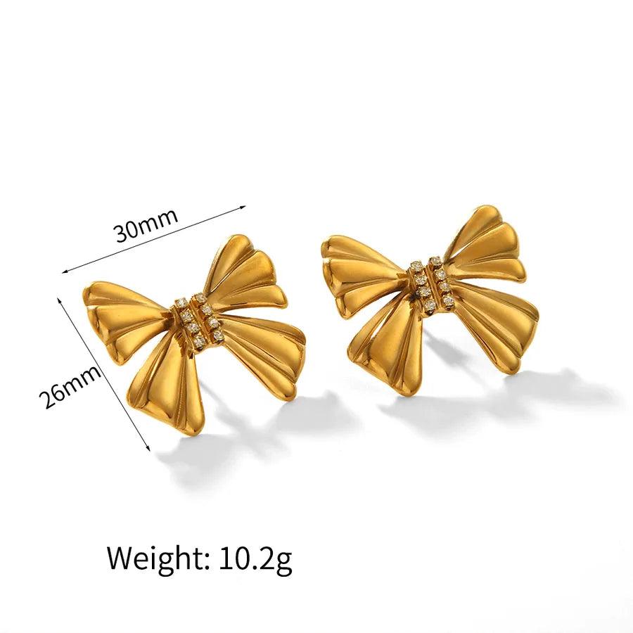 1 Pair IG Style Simple Style Commute Bow Knot Polishing Inlay 304 Stainless Steel Zircon 18K Gold Plated Ear Studs - Lilah jewellery boutique