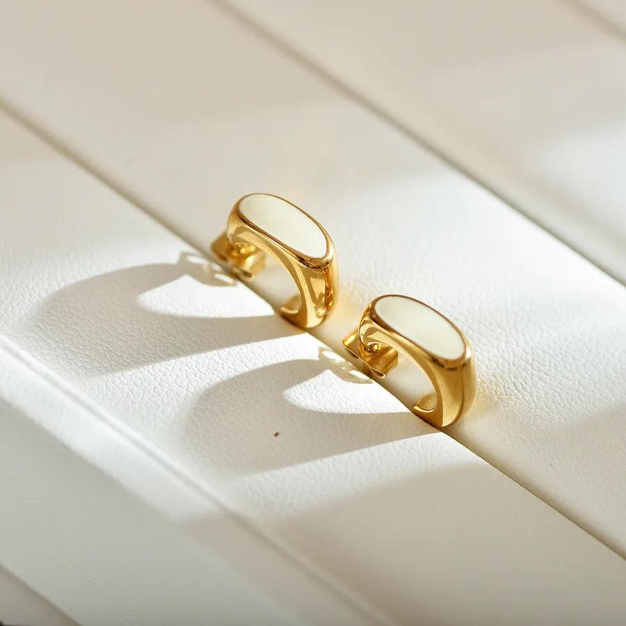 Κρίκοι Style C Shape Enamel Stainless Steel Gold Plated Ear Studs - Lilah jewellery boutique