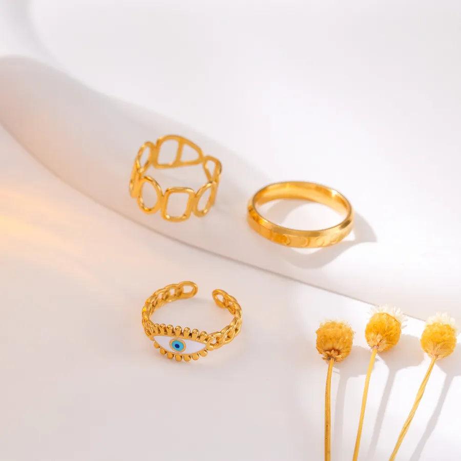 Wholesale Jewelry Fashion Geometric Stainless Steel Artificial Gemstones 18K Gold Plated Plating Rings - Lilah jewellery boutique