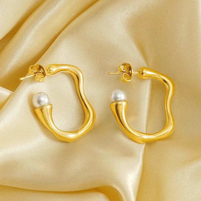 fashion geometric stainless steel irregular gold plated artificial pearls earrings 1 pair - Lilah jewellery boutique