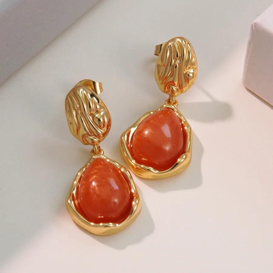 1 Pair Vintage Style Classic Style Streetwear Geometric Inlay 304 Stainless Steel Resin Imitation Gold Drop Earrings - Lilah jewellery boutique