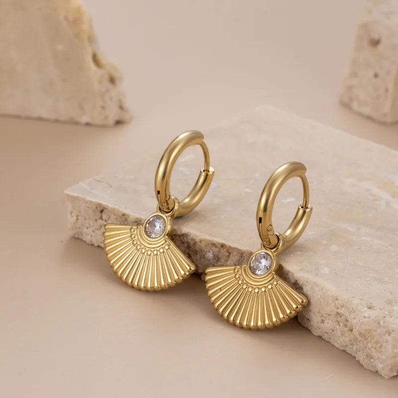 1 Pair Modern Style Semicircle Round Square Plating Inlay 304 Stainless Steel Artificial Gemstones Earrings - Lilah jewellery boutique