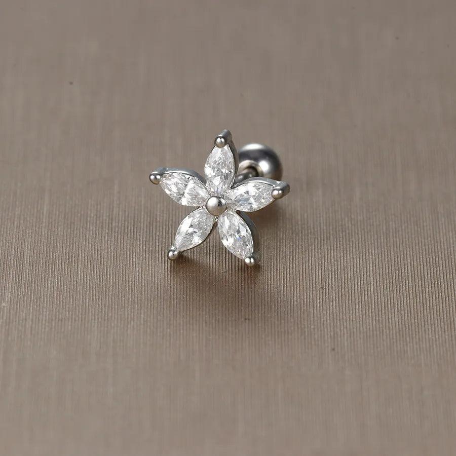 1 piece sweet simple style flower plating inlay titanium steel zircon ear studs - Lilah jewellery boutique