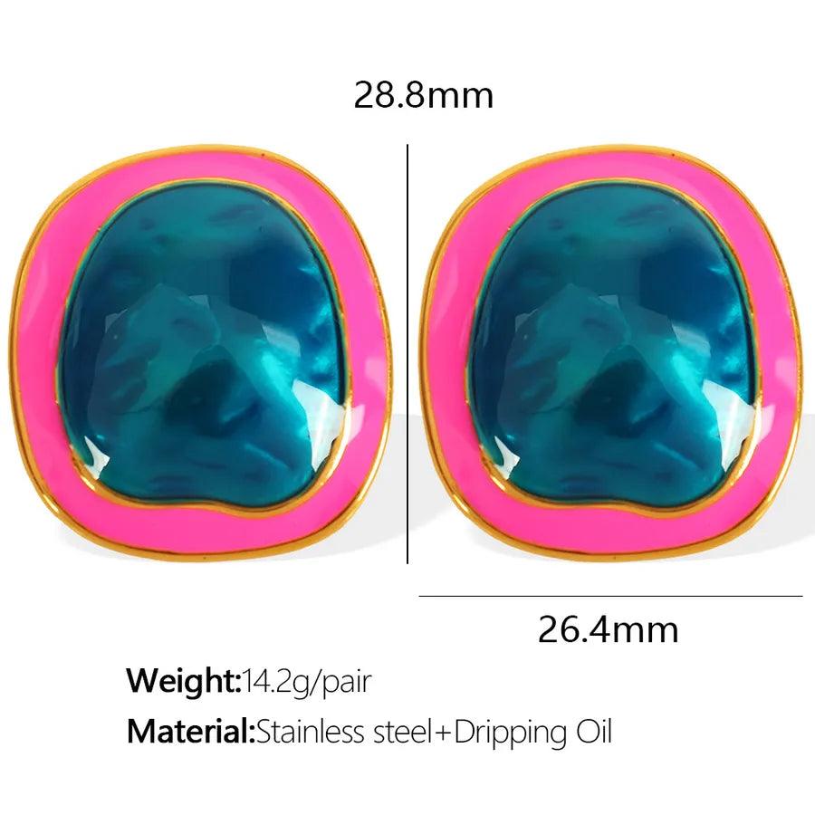 1 Pair Elegant Streetwear Geometric Color Block Enamel Plating Titanium Steel Ear Studs - Lilah jewellery boutique