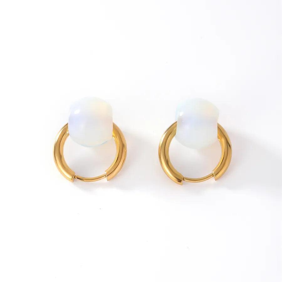 Κρικάκια με χάντρα 304 Stainless Steel natural stone K Gold Plated Earrings - Lilah jewellery boutique
