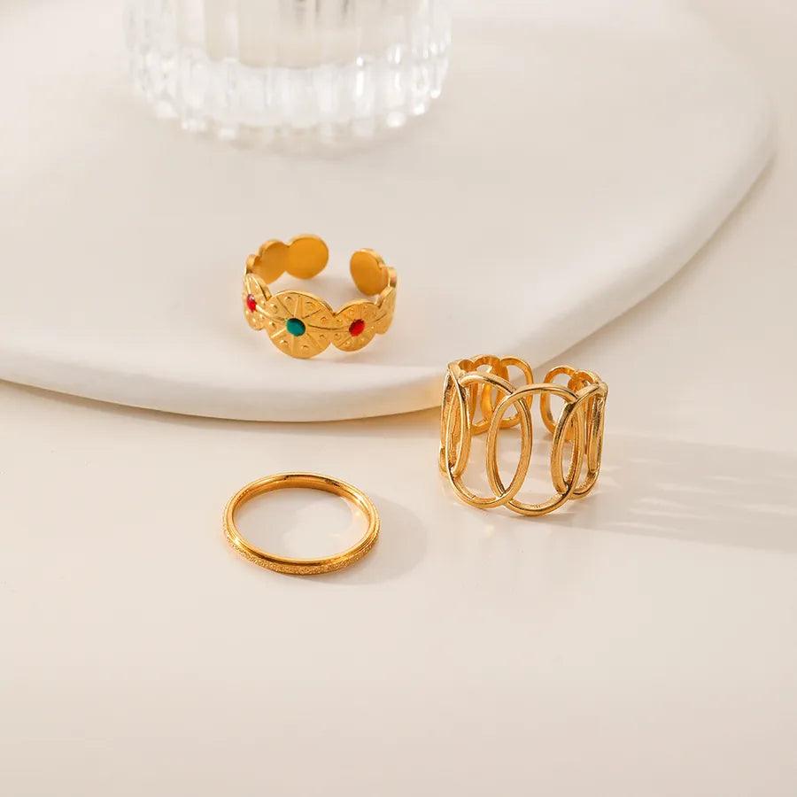 Wholesale Jewelry Fashion Geometric Stainless Steel Artificial Gemstones 18K Gold Plated Plating Rings - Lilah jewellery boutique