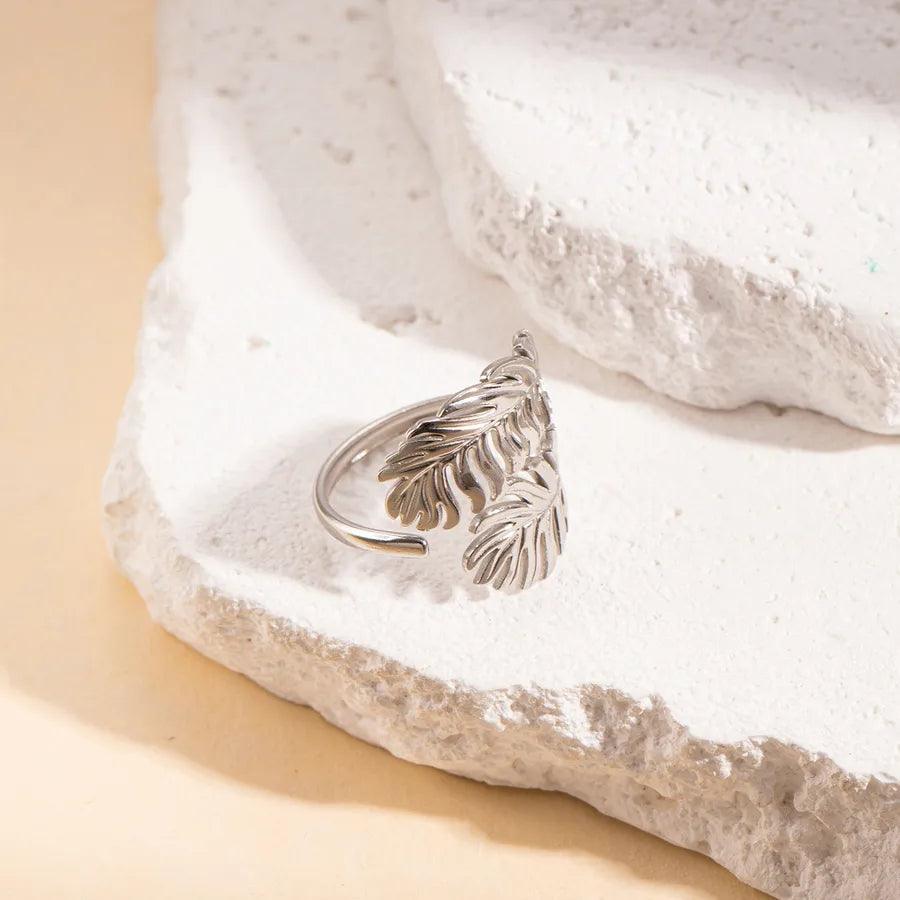 Wholesale Jewelry Simple Style Leaves Solid Color Butterfly Titanium Steel Open Rings - Lilah jewellery boutique