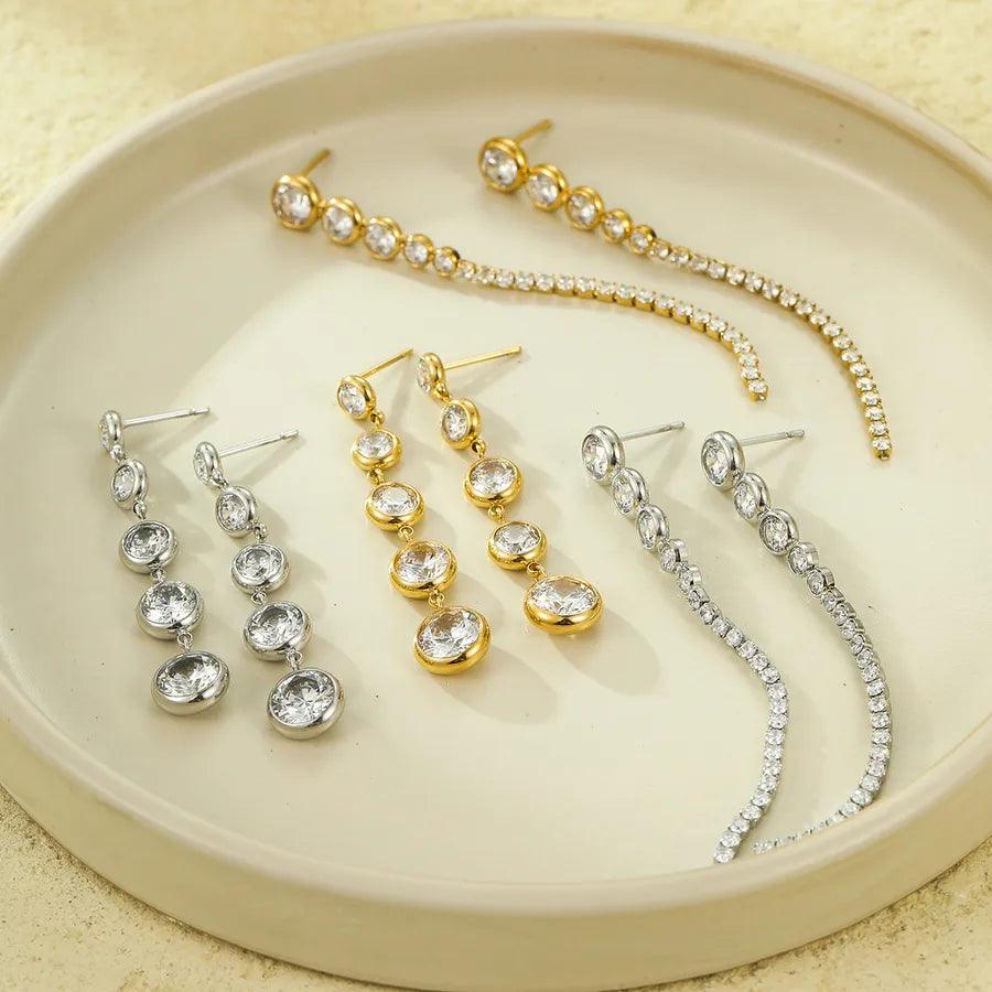 1 Pair Retro Solid Color Inlay 304 Stainless Steel Zircon Stainless Steel Earrings - Lilah jewellery boutique