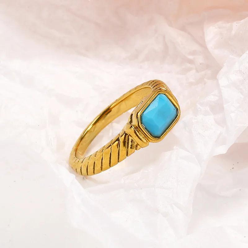 simple style square titanium steel inlay zircon rings - Lilah jewellery boutique