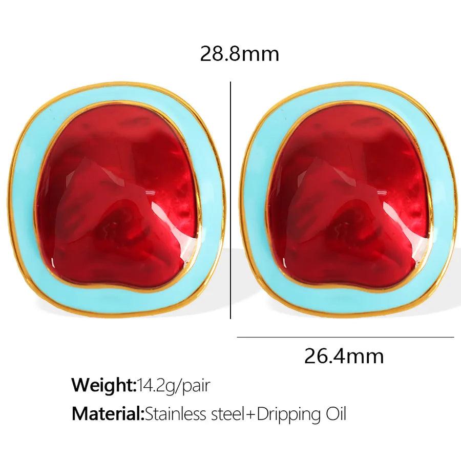 1 Pair Elegant Streetwear Geometric Color Block Enamel Plating Titanium Steel Ear Studs - Lilah jewellery boutique