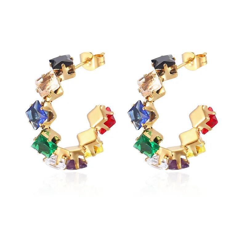 Κρίκοι με στρας 201 Stainless Steel Zircon 18K Gold Plated Earrings - Lilah jewellery boutique