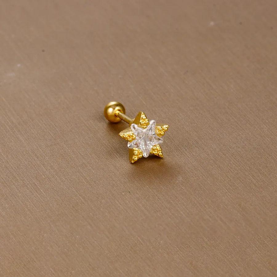 1 piece sweet simple style flower plating inlay titanium steel zircon ear studs - Lilah jewellery boutique