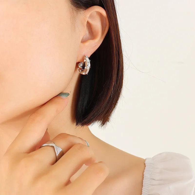 Κρίκοι με στρας 304 Stainless Steel 18K Gold Plated Earrings - Lilah jewellery boutique