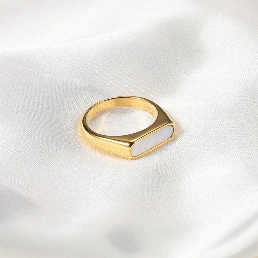 simple style geometric titanium steel inlay shell rings - Lilah jewellery boutique