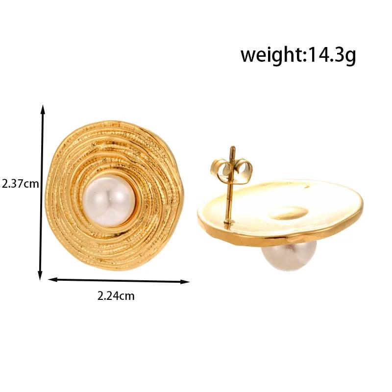 1 Pair IG Style Vintage Style French Style Geometric Butterfly Pleated Inlay 304 Stainless Steel Pearl Ear Studs - Lilah jewellery boutique