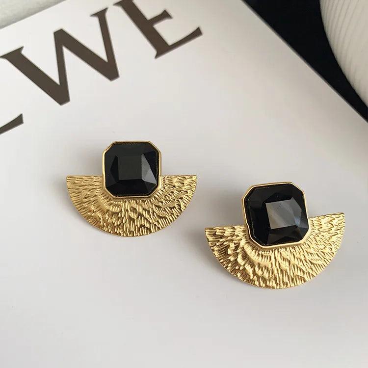 1 pair modern style geometric plating inlay titanium steel artificial gemstones ear studs - Lilah jewellery boutique