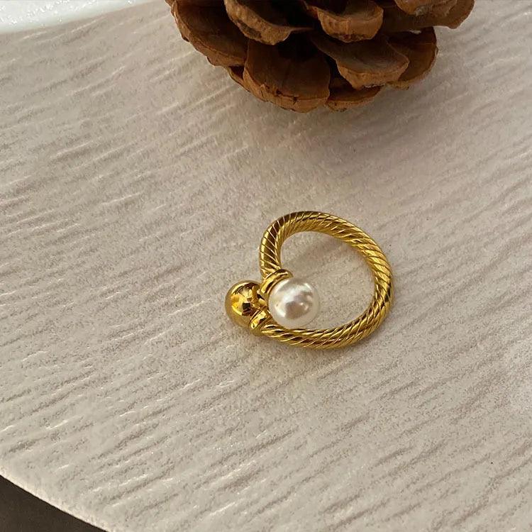 ig style geometric titanium steel pearl plating zircon rings - Lilah jewellery boutique