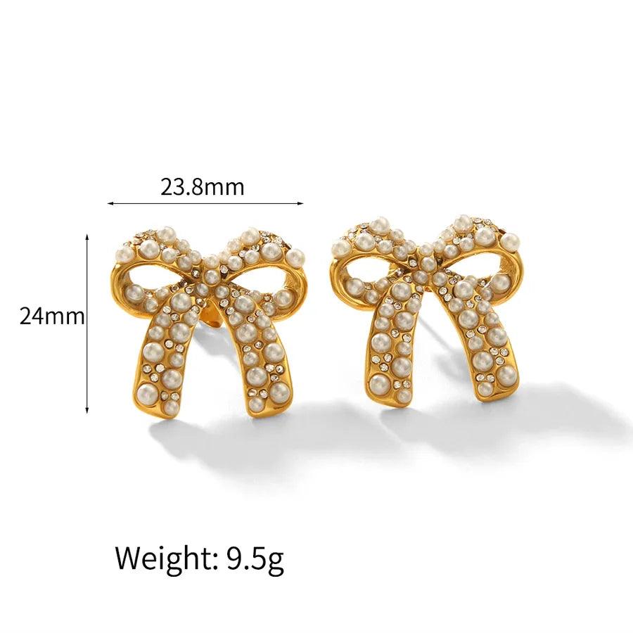 1 Pair IG Style Simple Style Commute Bow Knot Polishing Inlay 304 Stainless Steel Zircon 18K Gold Plated Ear Studs - Lilah jewellery boutique