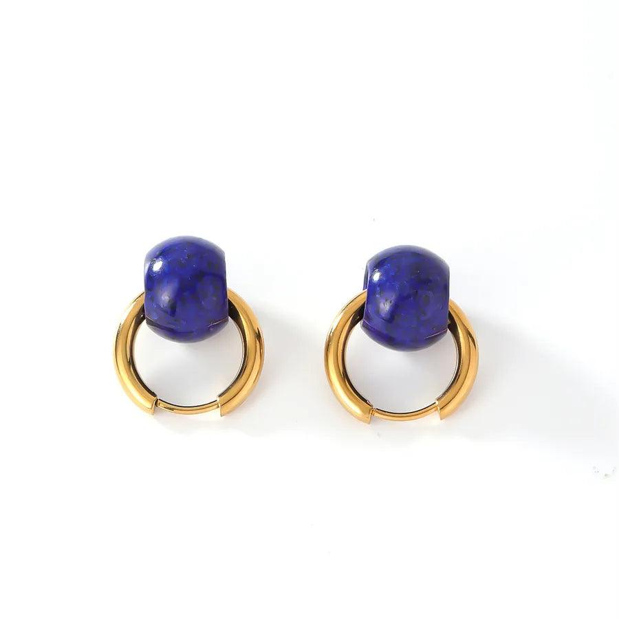 Κρικάκια με χάντρα 304 Stainless Steel natural stone K Gold Plated Earrings - Lilah jewellery boutique