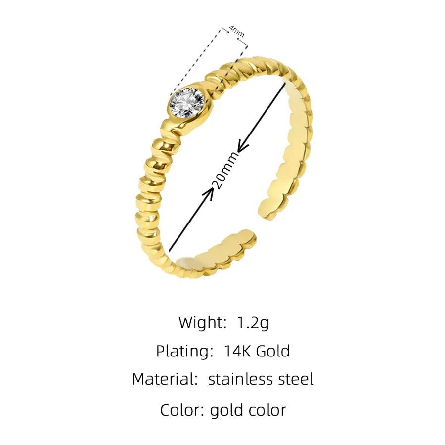 Wholesale Jewelry Fashion Solid Color 304 Stainless Steel Artificial Gemstones 14K Gold Plated Plating Inlay Open Ring - Lilah jewellery boutique