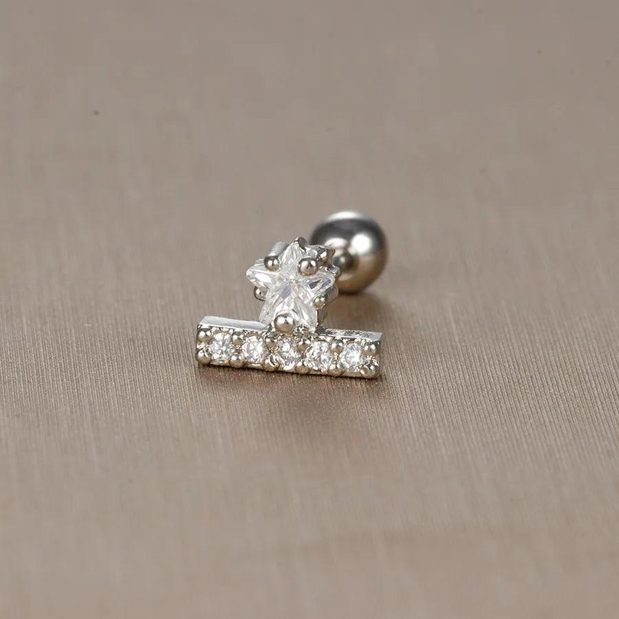 1 piece sweet simple style flower plating inlay titanium steel zircon ear studs - Lilah jewellery boutique