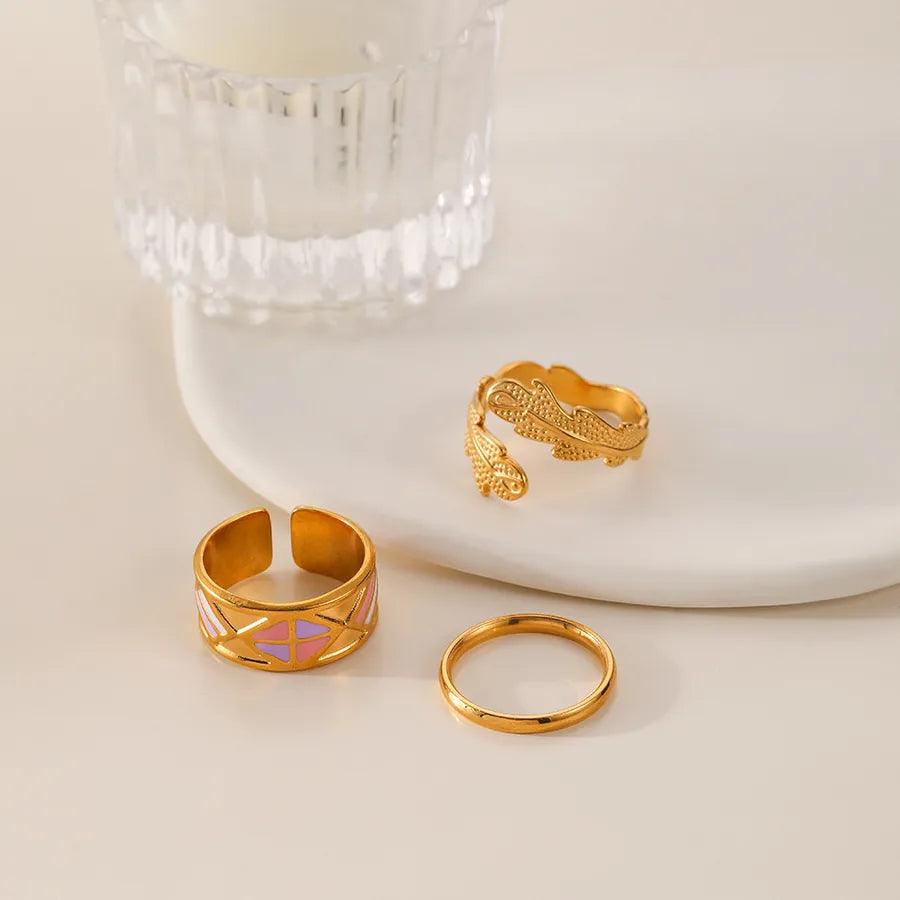 Wholesale Jewelry Fashion Geometric Stainless Steel Artificial Gemstones 18K Gold Plated Plating Rings - Lilah jewellery boutique