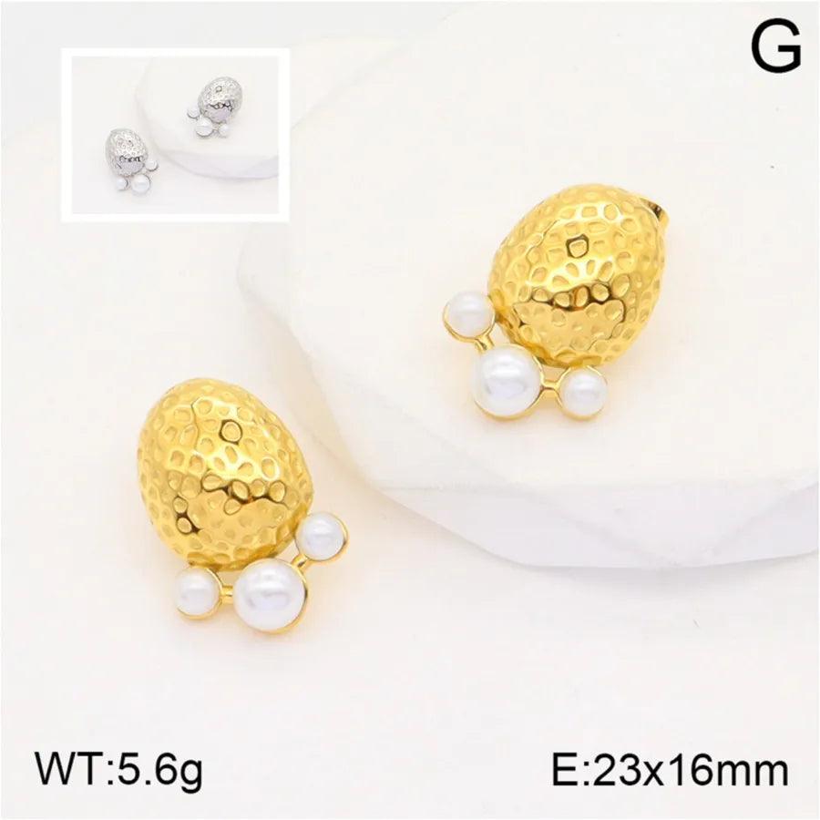 Σκουλαρίκια πατούσακι με πέρλες Pearl Foot Plating Inlay 304 Stainless Steel Pearl 18K Gold Plated Ear Studs - Lilah jewellery boutique