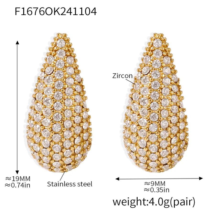1 Pair Luxurious Shiny Water Droplets 304 Stainless Steel Zircon 18K Gold Plated Ear Studs - Lilah jewellery boutique