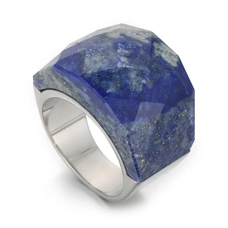 fashion round stainless steel plating inlay natural stone rings 1 piece - Lilah jewellery boutique
