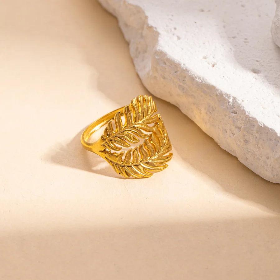 Wholesale Jewelry Simple Style Leaves Solid Color Butterfly Titanium Steel Open Rings - Lilah jewellery boutique