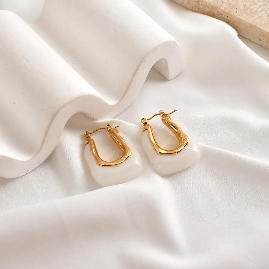 Κρίκοι με σχέδιο από ρητίνη 304 Stainless Steel Earrings - Lilah jewellery boutique