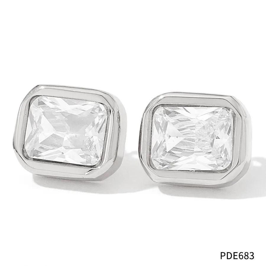1 Pair Retro Square Plating Inlay 304 Stainless Steel Zircon 16K Gold Plated White Gold Plated Gold Plated Ear Studs - Lilah jewellery boutique