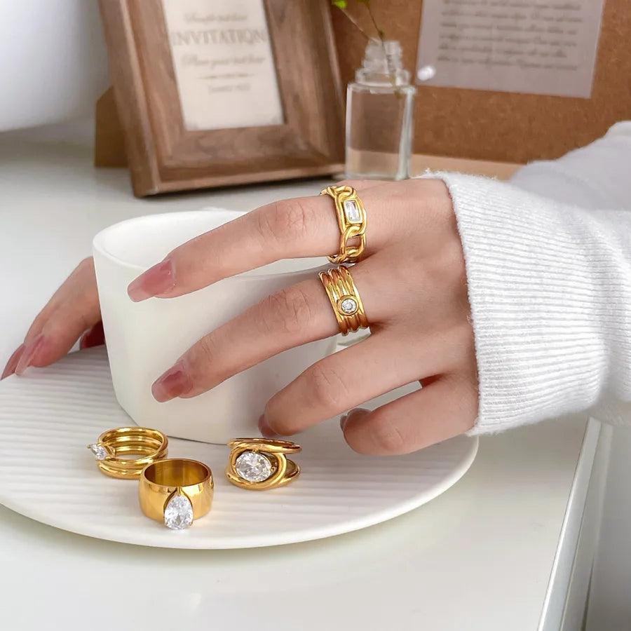 Jewelry Simple Style Classic Style Solid Color Titanium Steel Zircon Inlay Rings - Lilah jewellery boutique