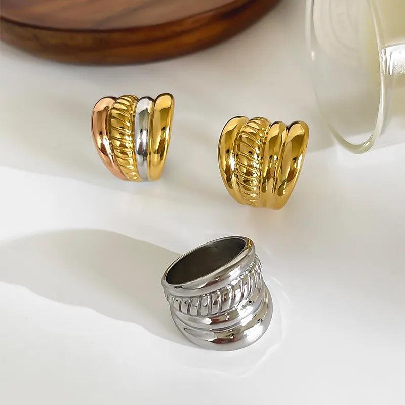 Wholesale Jewelry Nordic Style Simple Style Geometric 316L Stainless Steel 18K Gold Plated Layered Rings - Lilah jewellery boutique