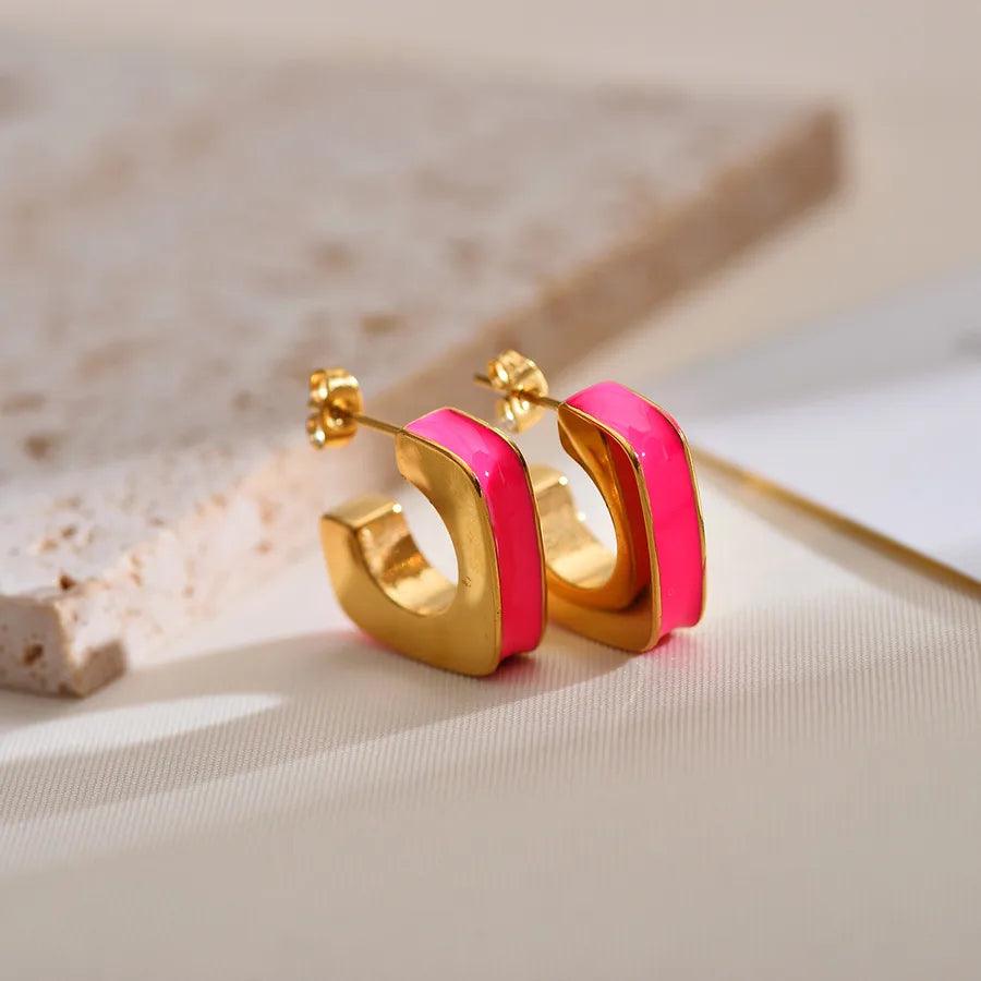 1 Pair Elegant Simple Style Geometric Enamel Plating Stainless Steel Gold Plated Ear Studs - Lilah jewellery boutique