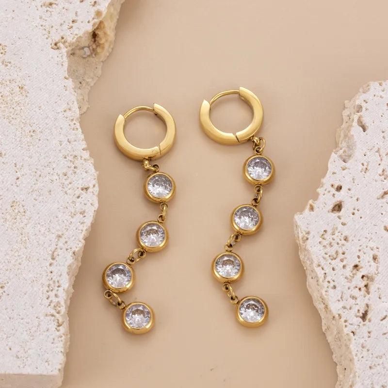 1 Pair Modern Style Semicircle Round Square Plating Inlay 304 Stainless Steel Artificial Gemstones Earrings - Lilah jewellery boutique