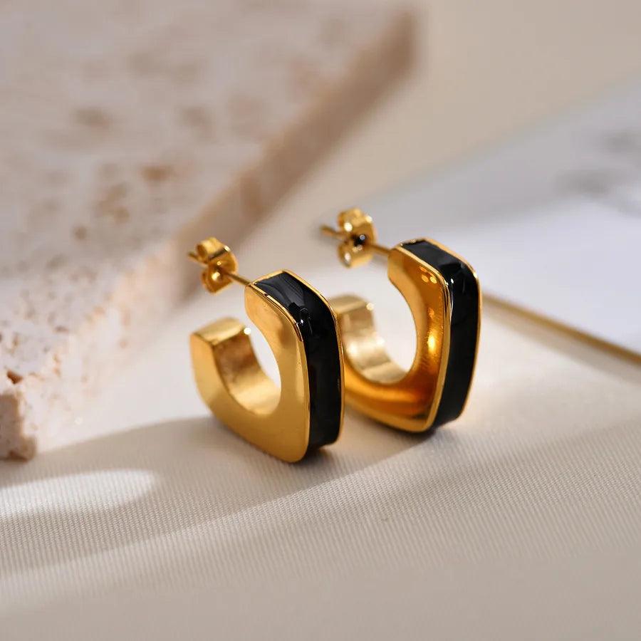 1 Pair Elegant Simple Style Geometric Enamel Plating Stainless Steel Gold Plated Ear Studs - Lilah jewellery boutique