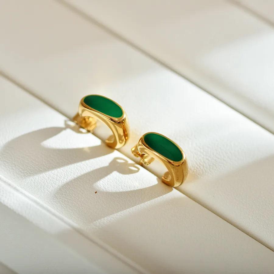 Κρίκοι Style C Shape Enamel Stainless Steel Gold Plated Ear Studs - Lilah jewellery boutique