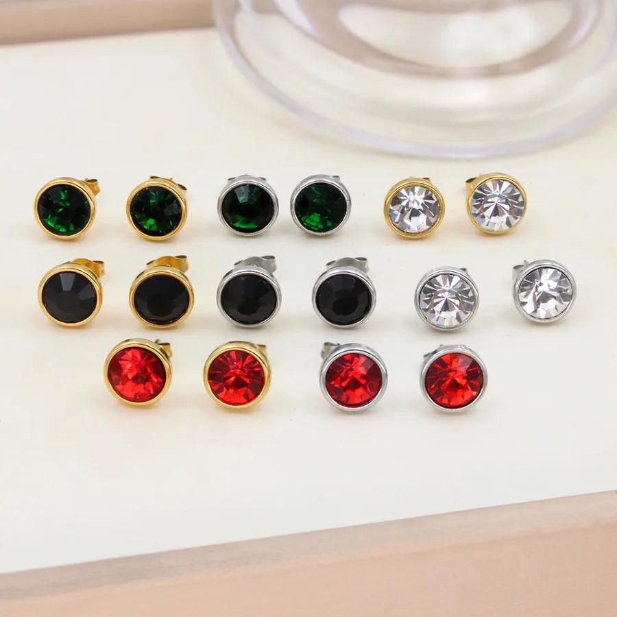 1 Pair Simple Style Round Plating Inlay 304 Stainless Steel 316 Stainless Steel Zircon 18K Gold Plated Ear Studs - Lilah jewellery boutique