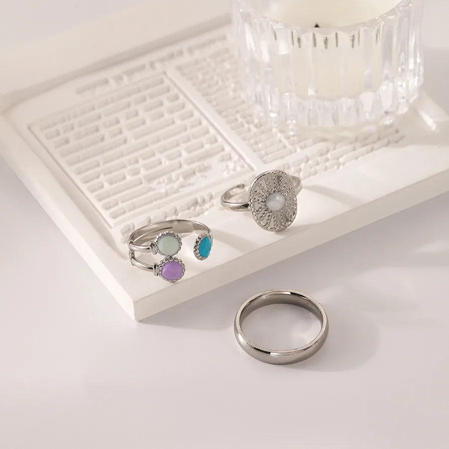 Wholesale Jewelry Fashion Geometric Stainless Steel Artificial Gemstones 18K Gold Plated Plating Rings - Lilah jewellery boutique