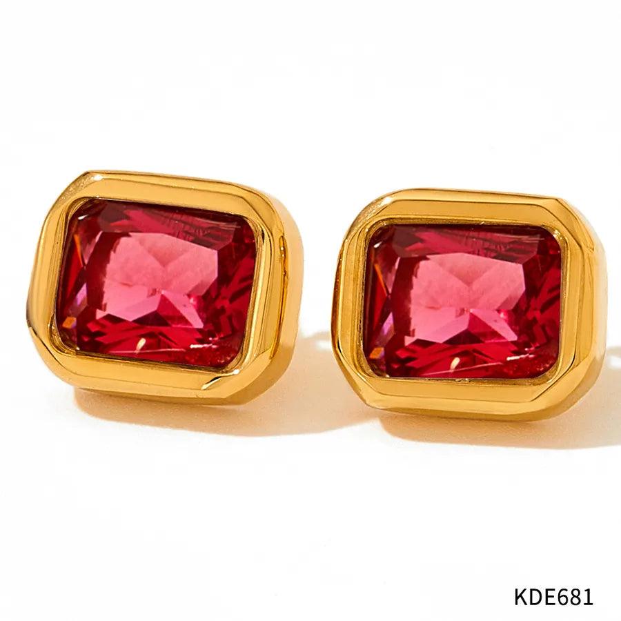 1 Pair Retro Square Plating Inlay 304 Stainless Steel Zircon 16K Gold Plated White Gold Plated Gold Plated Ear Studs - Lilah jewellery boutique