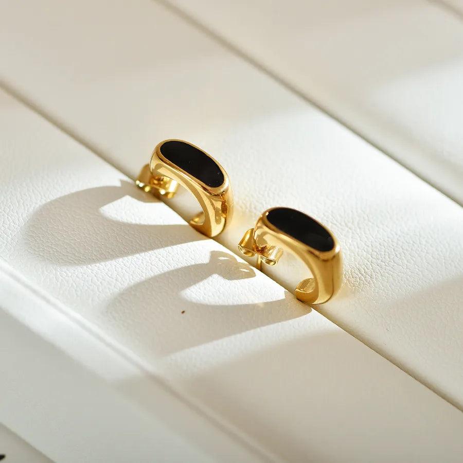 Κρίκοι Style C Shape Enamel Stainless Steel Gold Plated Ear Studs - Lilah jewellery boutique